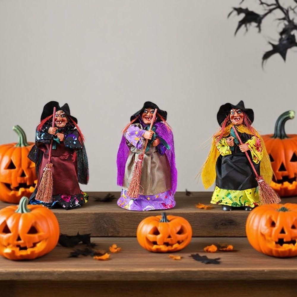Creative Broomstick Witch Statues Funny Witch Figurines  Haunted House Decorations