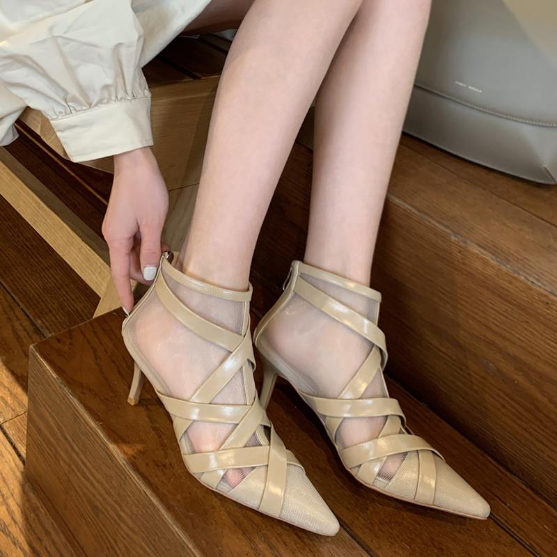 2024 Nové Dámské Boty Pravá Kůže Módní Tenké Podpatky Lodičky Špičatá Špička Zip Vysoký Podpatek Dámská Obuv Meruňková Jaro 33-40