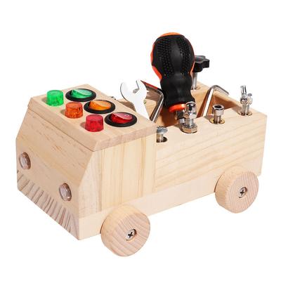 Tableau d'activités Montessori en bois Jouets sensoriels Boîte de contrôle d'interrupteur Lumière LED Chariot à outils Jeu de vis Jouet d'apprentissage précoce pour 2-4 ans