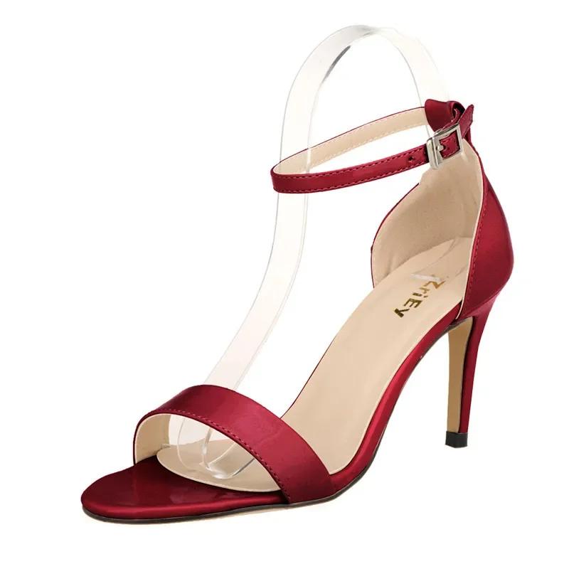 Women Open Toe Ankle Strap Sandals Stiletto Elegant Wedding Party Dress Shoes 9cm Mid High Heels  Summer Classic Sexy Pumps