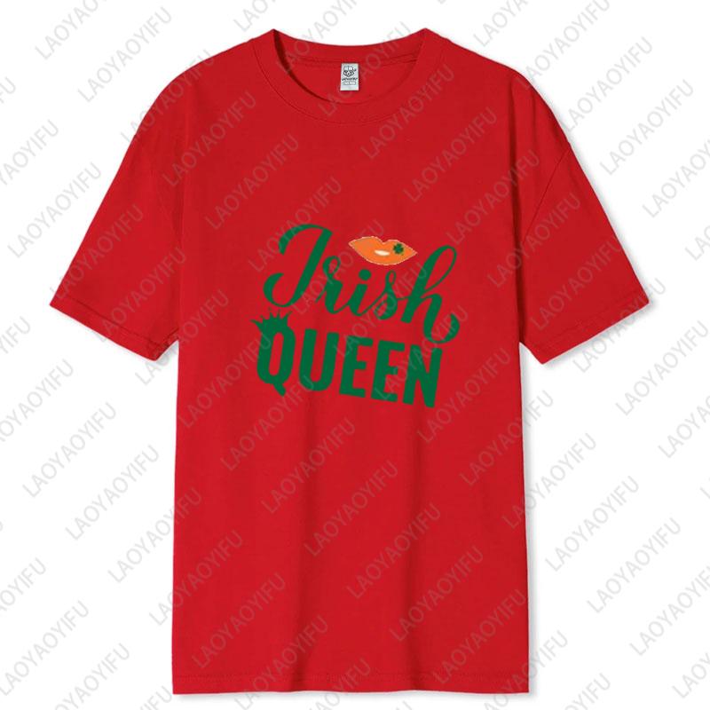 St Patricks Day King and Queen Printed Cotton TShirt Matching Couple Outfit Lovers Shamrock Husband Wife Tee Mr and Mrs Tops