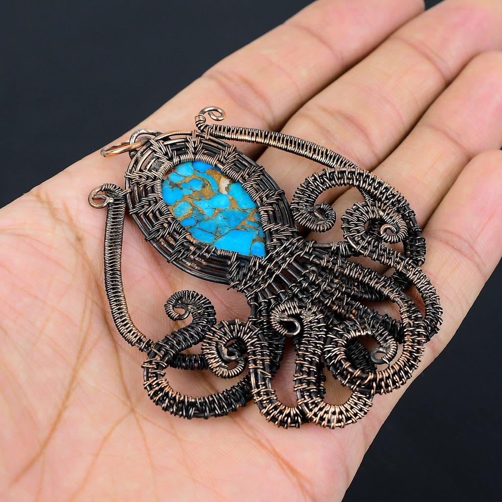 Multi Copper Spiny Oyster Pendant, Handmade Gemstone 999 Copper Wire Wrapped Pendant Antique Jewelry, For Gift Silver Jewelry