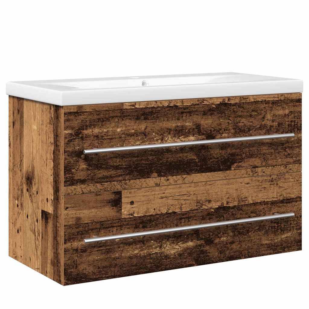 Wall Mounted Washbasin Cabinet Set of 2 Reclaimed Wood Look 80 X 38.5 X 48 Cm