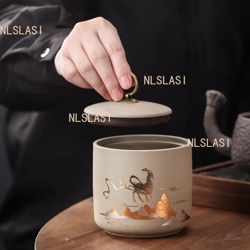 2025 New Coarse Pottery Tea Sealed Jar 9.5x10cm Water Capacity 435ml Tea Container Tea Box