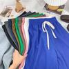 Women Wide Leg Pants High Waisted Casual Loose Fit Ribbed Knit Trousers with Drawstring