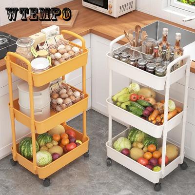 Kitchen Storage Racks Parlor Bathroom Office Shelf Gadget Plastic Holder Trolleys Food Clothes Sundry Organizer 3-Layer