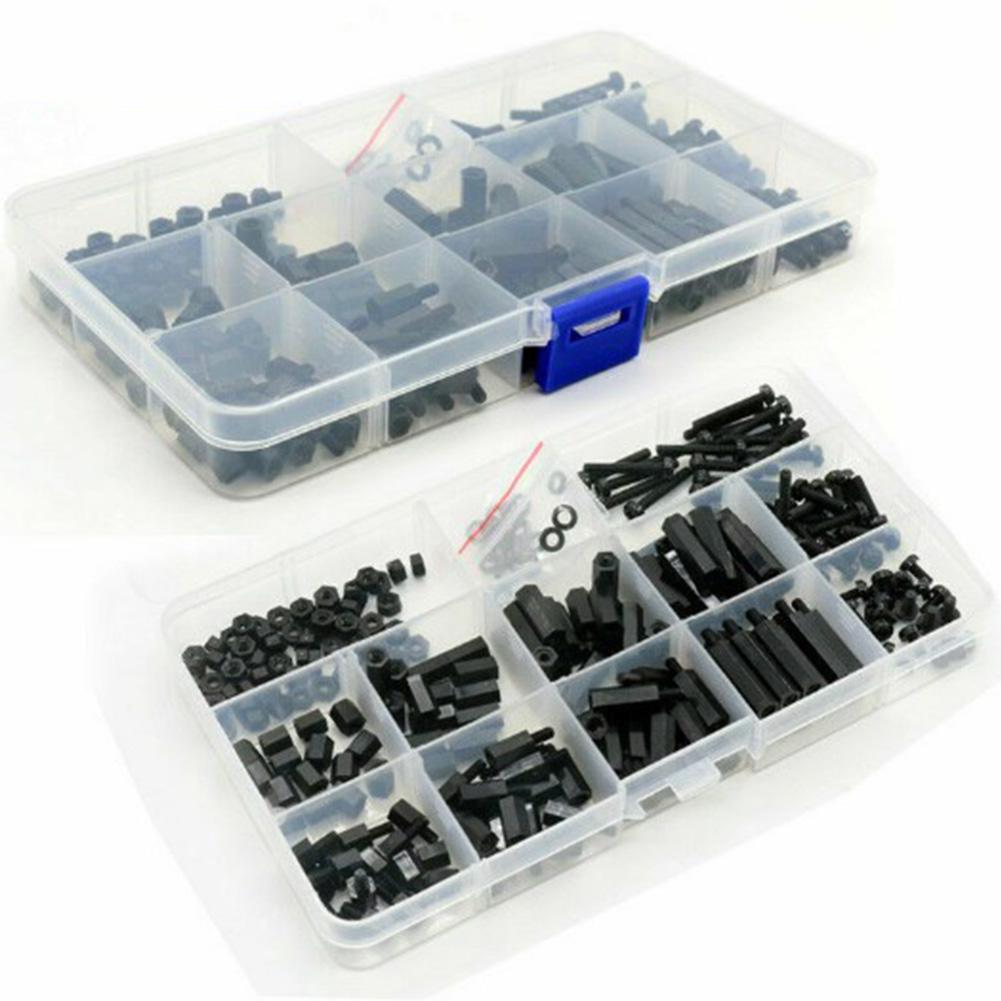 260pcs M3 Nylon Hex Spacer Screw Nut Assortment Kit Standoff Plastic Black