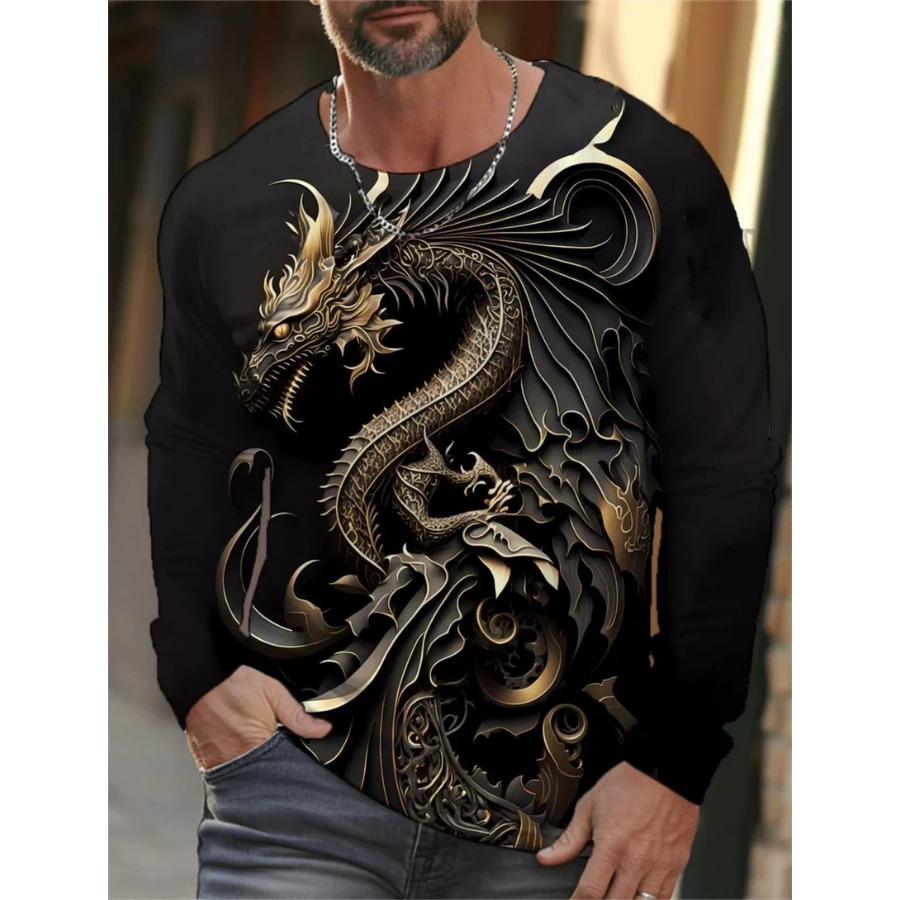 3d Print Pattern T Shirts Spring Autumn Round Neck Long Sleeve Top Men's Plus Size Sport Wear Plus Size Vintage T Shirt