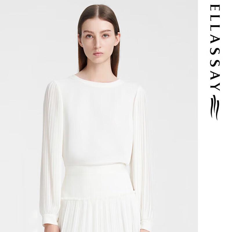 

ELLASSAY Women s French Elegant Pleated Accordion Sleeve Silk Blouse L