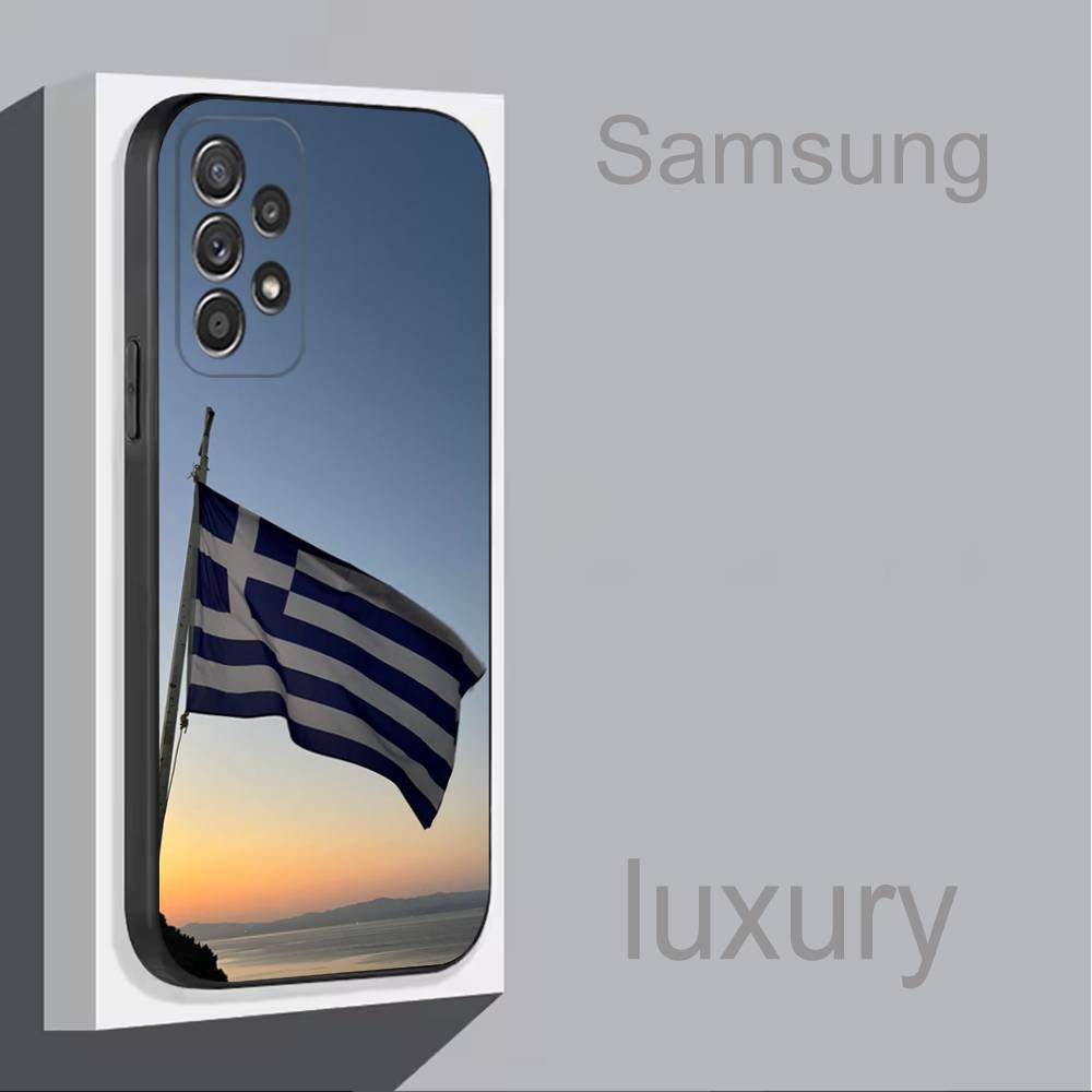 Greek Greece Flag Map For Samsung S 25,24,23,22,30,21,10,9,Ultra,Plus,Lite,FE,4,5G Black Soft Case Phone Case