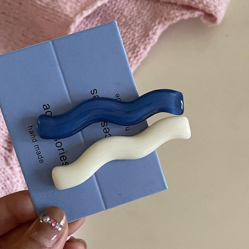 2 Piece Set Candy Color Simple and Irregular Acrylic Wave Barrettes Hairpin Retro Temperament Girl Side Clip Bang Clip Headwear