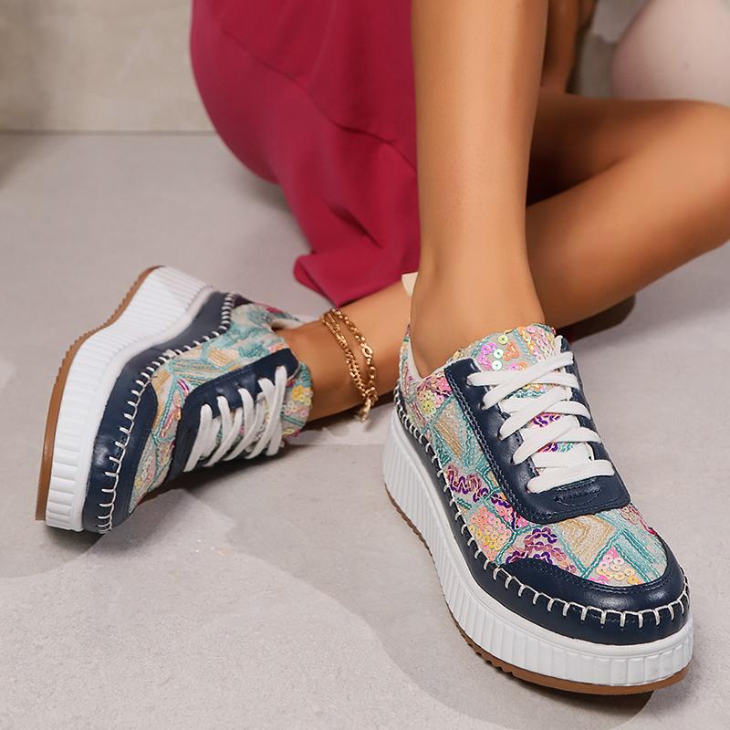 Bunte Pailletten Plateau-Sneakers Damen 2025 Mode Dicke Sohle Vulkanisierte Schuhe Frau Übergröße Rutschfeste Laufschuhe 43
