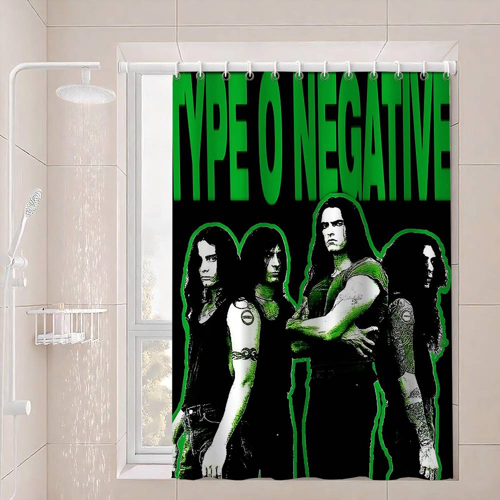 Rock Band T-Type O N-Negative Polyester Shower Curtain Waterproof Rust Resistant Grommet Easy Care Wipe Clean Durable