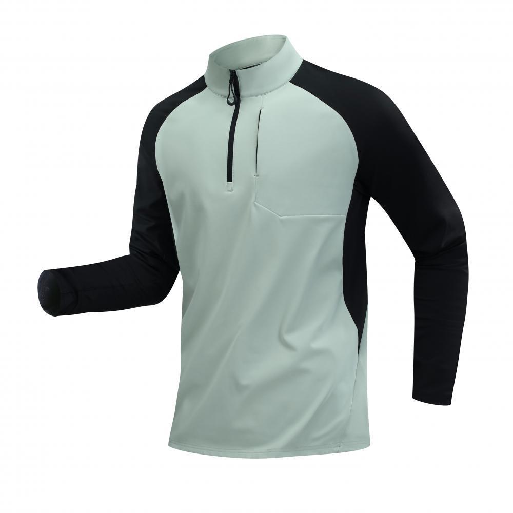 Men s Quick-Dry Half-Zip Stand Collar Outdoor Sports Hoodie 3XL чёрный/зелёный