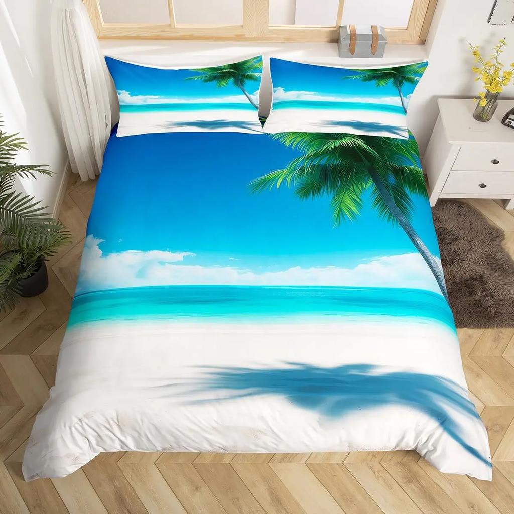 Comforter Palm Tree King Queen Full Twin Tropical Leaves Comforter Watercolor Style Bedding Set Polyester