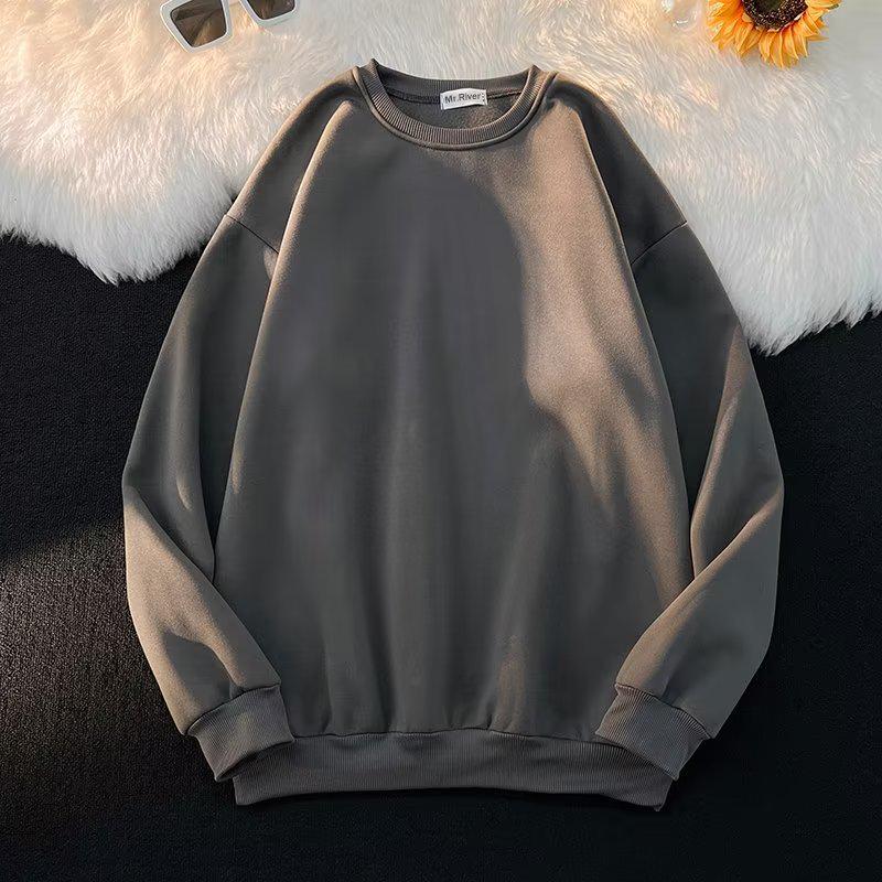 Men s and Women s Basic Solid Color Round Neck Pullover Sweatshirt with Velvet Lining Double Extra Large 2XL темно-серого 1240₽