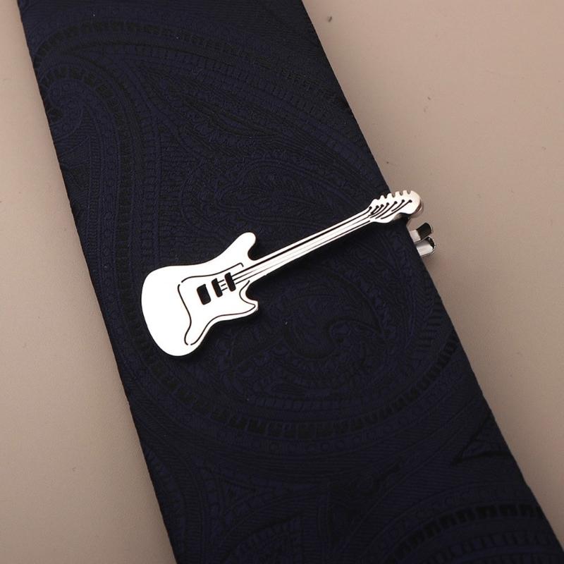 Creative Metal Punk Guitar Tie Clip Instrument Music Note Tie Pin Piano Key Necktie Buckle for Men's Necktie Accessories
