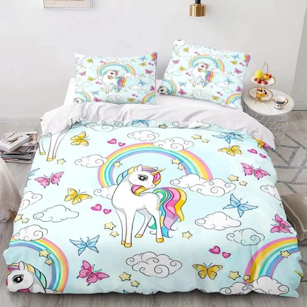 Cartoon Rainbow Unicorn Bedding Set Unicorn Sets Single Double Queen Twin Full Size Duvet Cover Girls Soft Duvet Cover