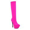 Fashion Women Knee High Platform Boots Rosy Red Black Stretch Satin Thin Heels Pointed Toe Sexy Lady Slip-on Stiletto Half Boots