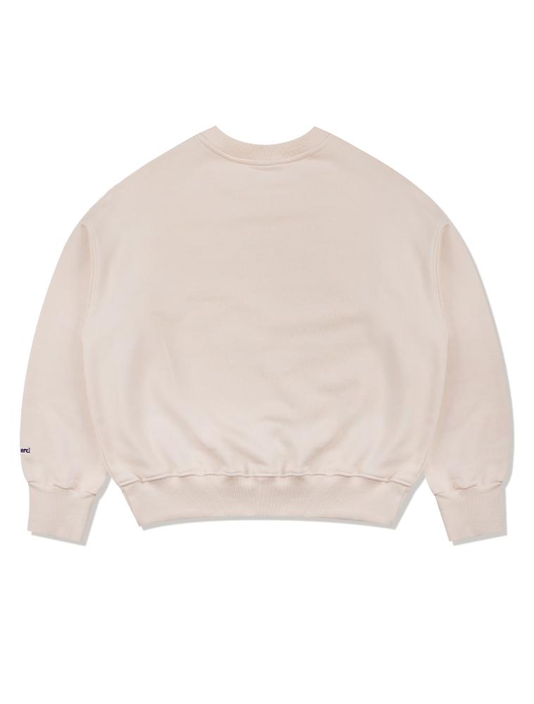 LA MAISON STUDIO Women'S Crop Circle Logo Embossed Le Lis Heavy Terry Sweatshirt Cream Navy (Fcd3Ts701W)