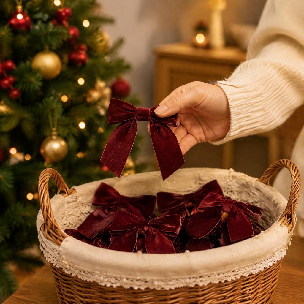 Große Schleifen für Geschenkboxen 10 Stück Samt-Weihnachtsschleifen, 11x12,5cm Band-Ornament mit integriertem Kabelbinder Kranzdekorationen Weihnachtsbaum und Box, Festlich