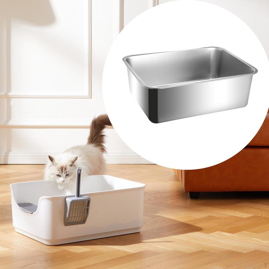 Cat Litter Box Toilet Stainless Steel Open Pan for Small Cats