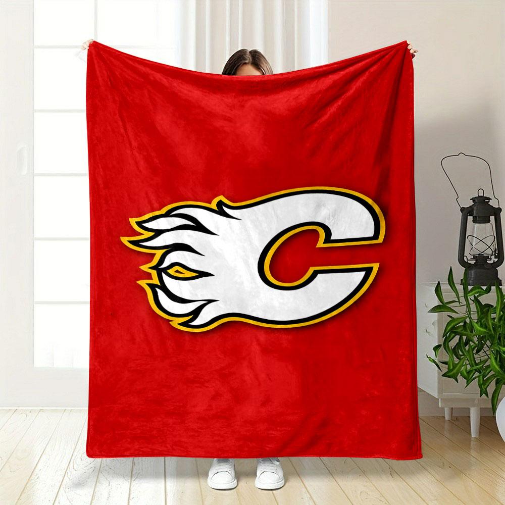 Flaming Letter C on Red Background Patterned blanket, flannel, suitable for all seasons, home decor, warm and cozy