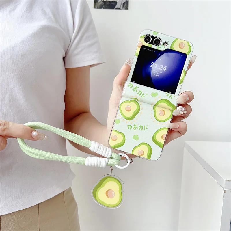 For Samsung Galaxy Z Flip 3 4 5 6 Case Summer Fruit Hand Strap Hard Cover For Samsung Z Flip5 ZFlip5 With Lanyard