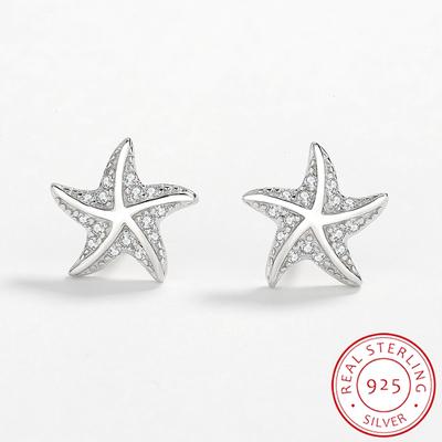 Exquisite Pentagramm-Zirkon-Sterlingsilber-Ohrringe für Damen, einfache Seestern-Ohrringe, Sterling-Silber-Schmuck, Abschlussgeschenk, Party, Silberschmuck