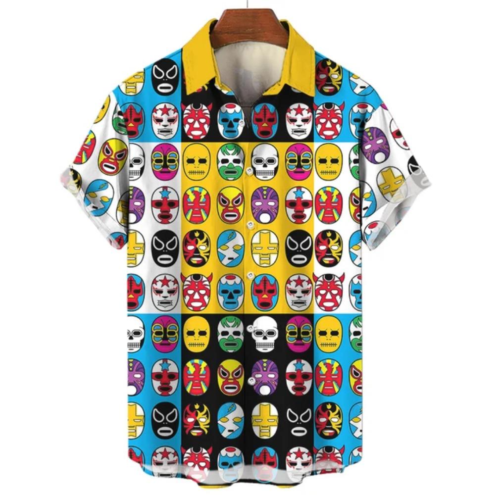 Camisa Vintage para Hombre 3D Lucha Libre Mexicana Estampada Ropa de Alta Calidad para Hombre Holgada Oversize Moda Casual Manga Corta