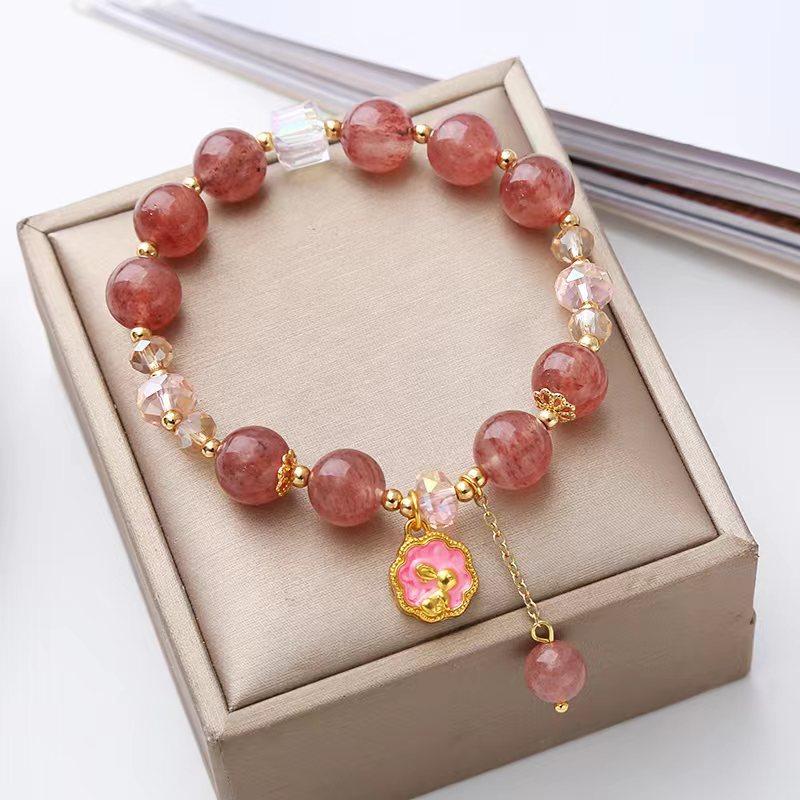 Strawberry Crystal Cute Rabbit Pendant Bracelet Bangles Women Fashion Jewelry Accessories Gift