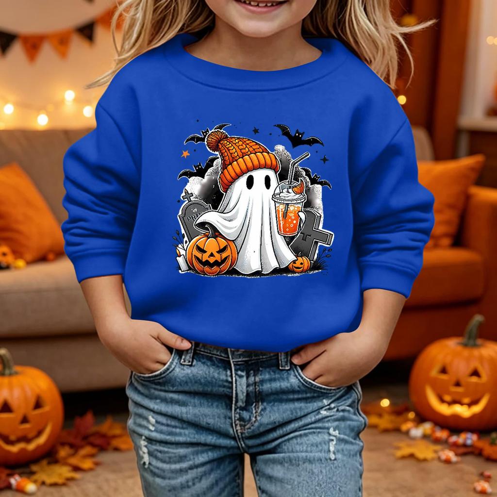 Kid's Halloween Print Hoodie Relaxed Fit Long Sleeve Pullover for Boys and Girls