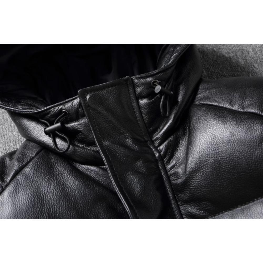 Chinese Size Thick Men Leather Jacket Hood Warm Down Coat Winter Long Down Jackets Genuine Cow Leather Coats Mens Clothing