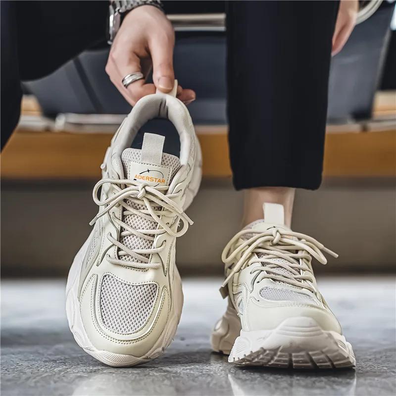 Men's Mesh Breathable Casual ShoesNew Spring and Autumn Fashionable and Versatile Solid Color Personalized Lace Up Sports Shoes