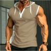 Men White Waffle Knit Sleeveless Hoodie Henley Tank Top with Black Trim