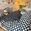 Three-piece Set Korean Girl Heart Cute Rabbit Berry Four-piece Set Simple Checkerboard Bed Sheet Blue Quilt Cover