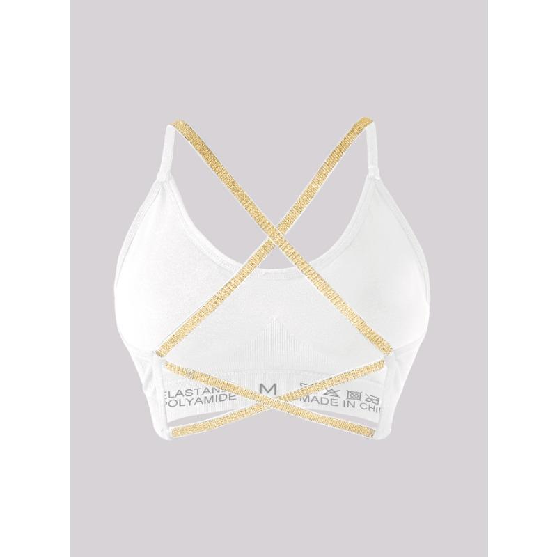 

Criss Cross Back Sports Bra Seamless Padded Workout Crop Top for Yoga Gym Fitness S белый