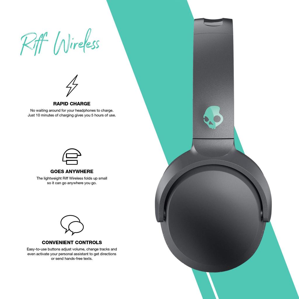 SkullCandy RIFF Wireless Gray Miami S5PXW-L672 Bluetooth Headphones with Remote and Microphone