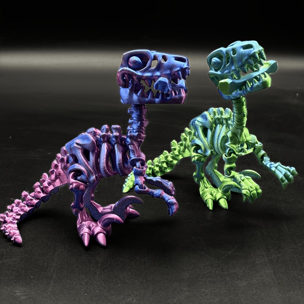 2-Piece Set of Randomly Colored Dinosaur-Shaped Ornaments, 3D Printed Velociraptor Dinosaur-Shaped Fun Toy Ornaments, Collectible Gifts, Skeleton