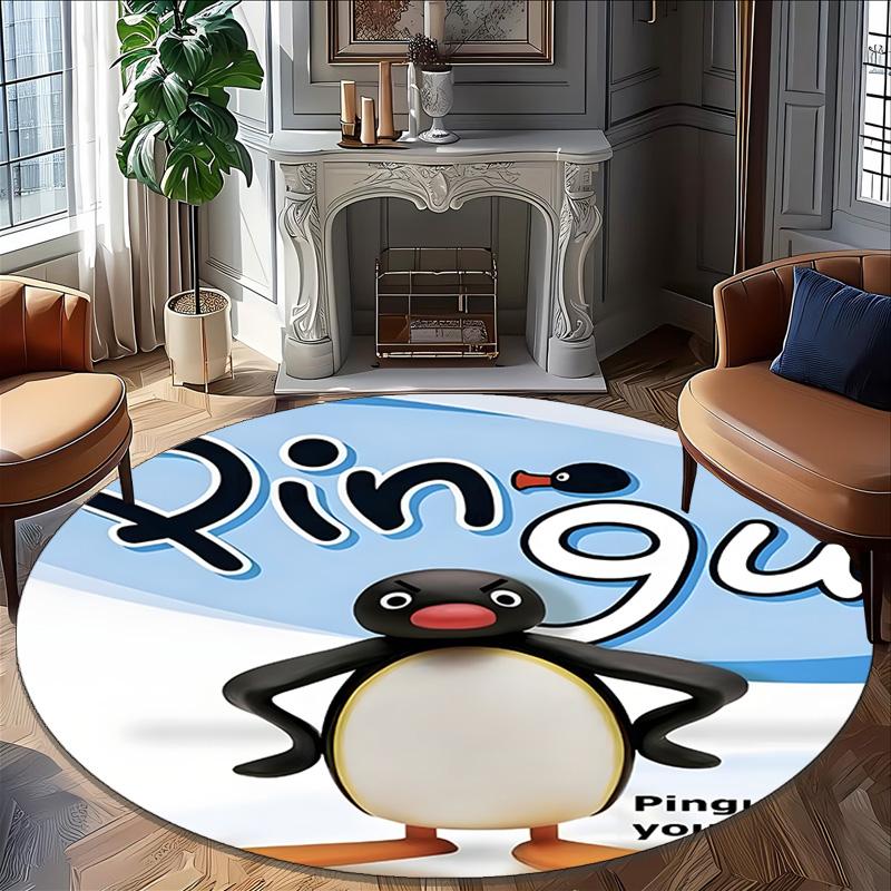1pc Pingu2 Carpet, Round Rug, Comfortable, Suitable for Entryways, Living Rooms, Office, And Bedrooms, Christmas Decoration