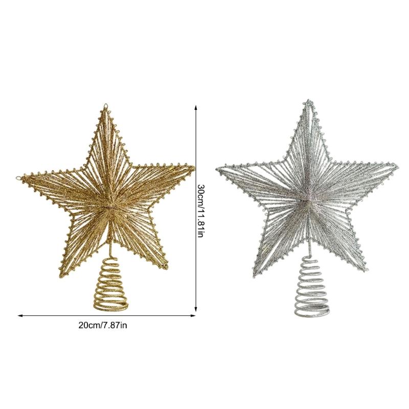 Christmas Tree Top Ornament Metal Star Shaped Tree Toppers Pentagrams Decoration for Home and Mall Parties Supplies