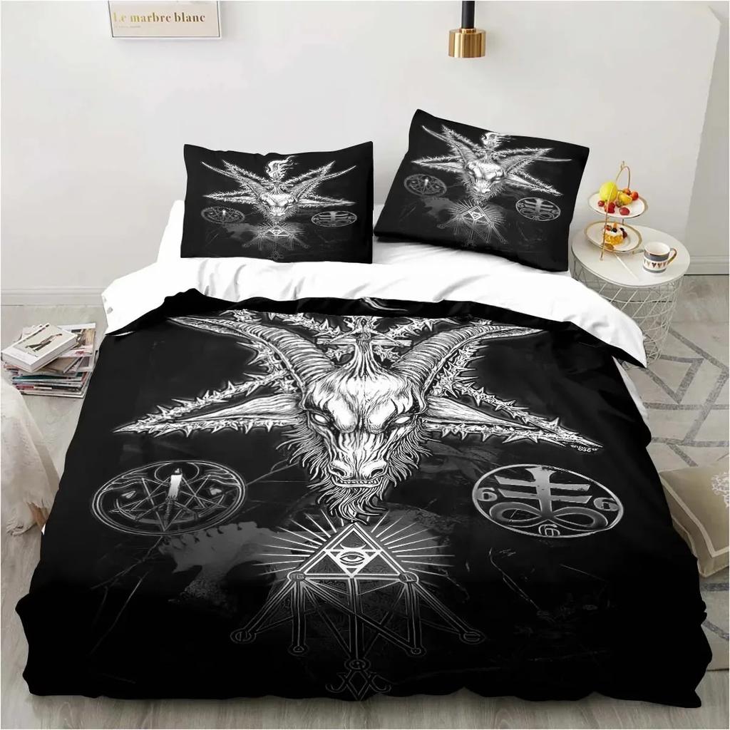 Satanic Bedding Demon Twin Bedding Hell Death Set 3 Piece Comforter Set Bed Duvet Cover Double King Cover Home Textile