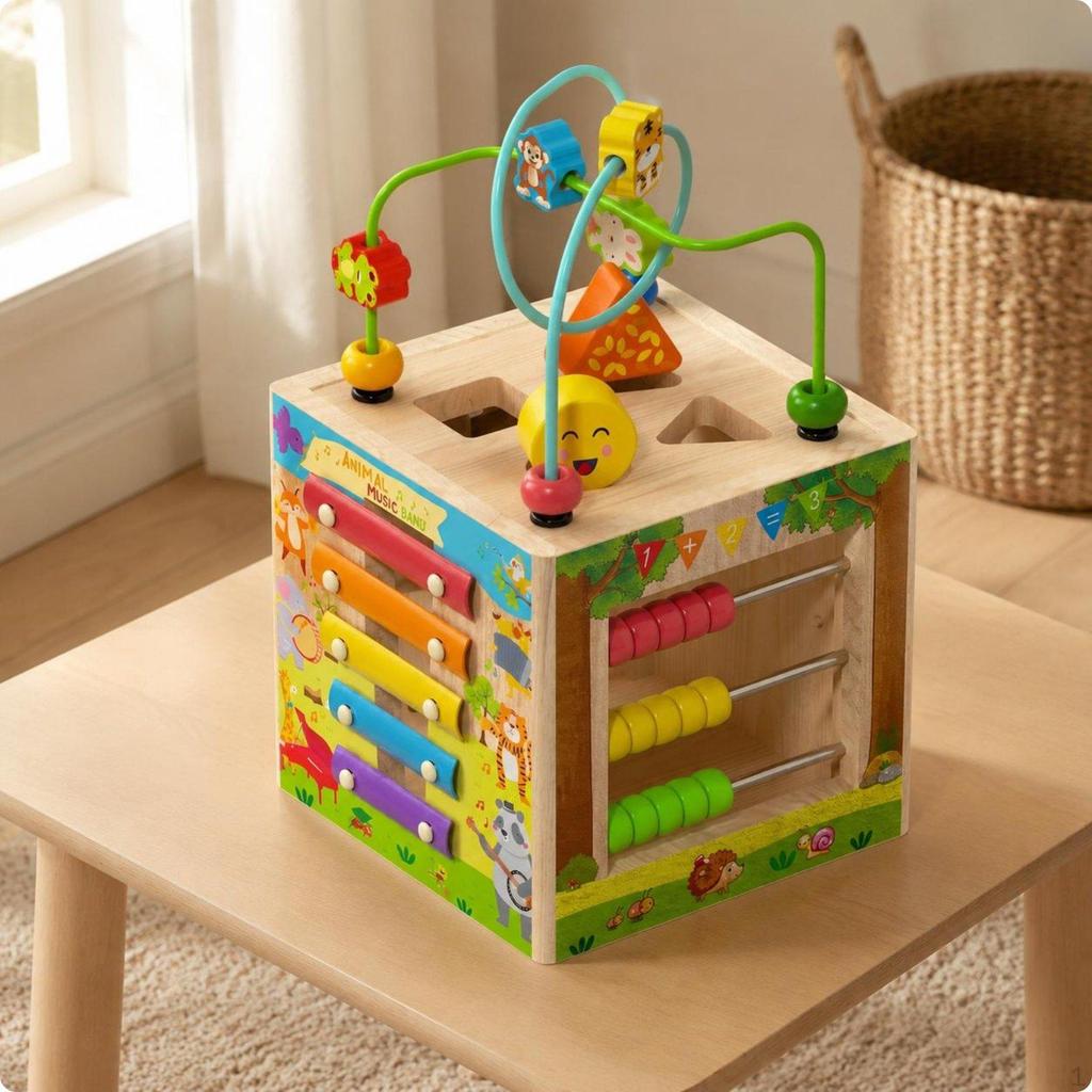Early Learning Toy Box Multifunction Bead Maze Educational Activity Cube for Kids,