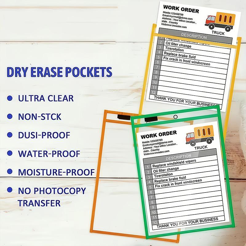 20 PCS Reusable Dry Erase Pockets, Extra Large Writing Eraser Pockets (10 Dry Erase Bags 10 Pens)