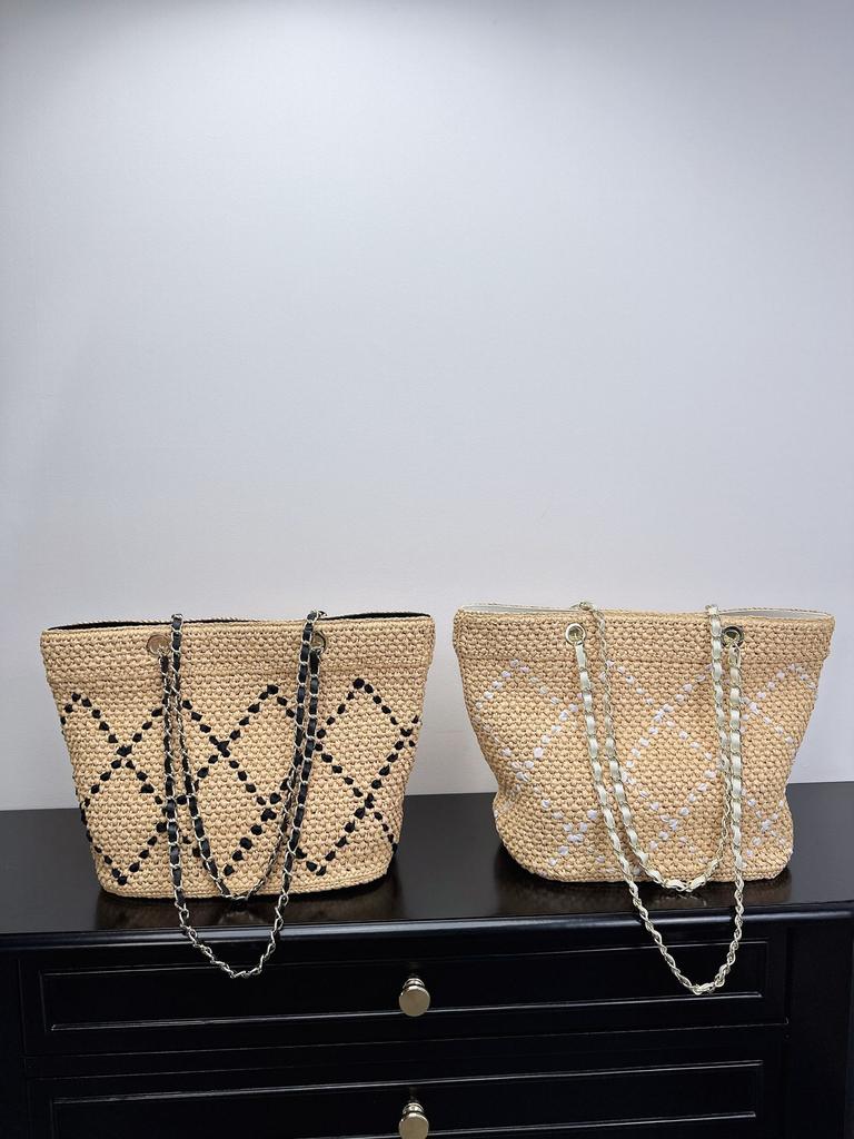 Straw Tote Bag, Diamond Chain Bag, Women's Shoulder Bag, New Beach Vacation Style, Large-capacity Underarm Bag Tide