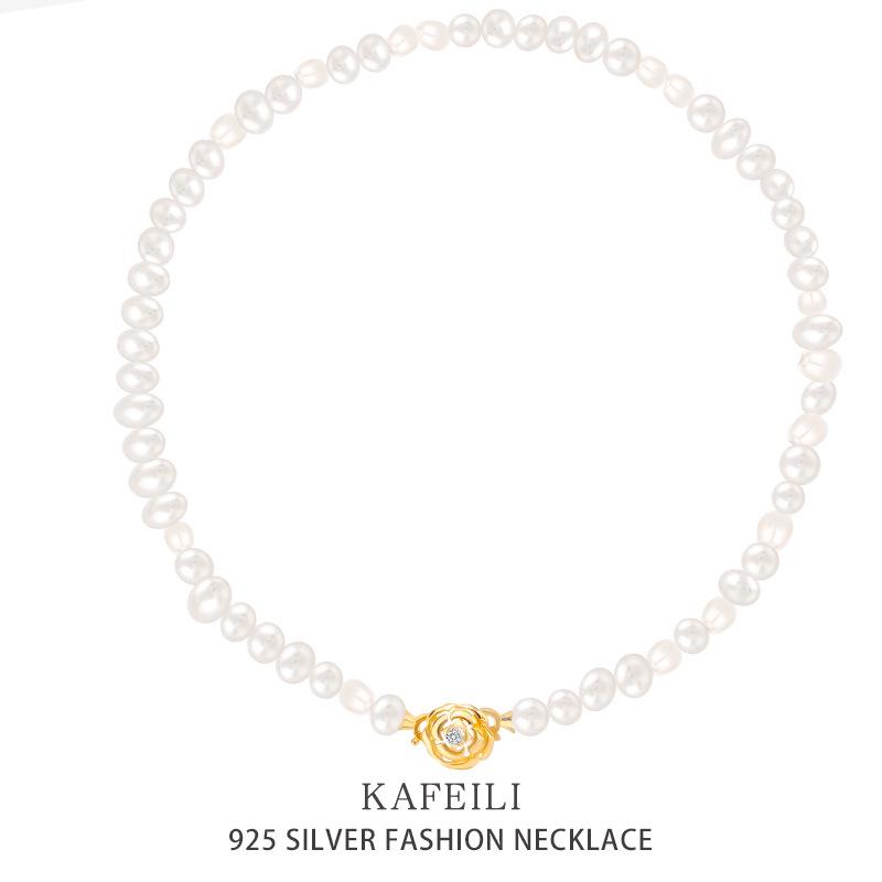 

Baroque Pearl and Camellia S925 Sterling Silver Necklace for Women - Light Luxury Clavicle Chain, Perfect Gift for Mother s Day. 925 Silver