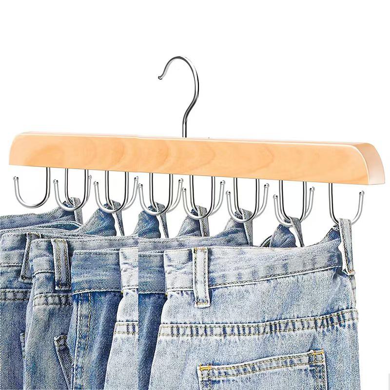 20-Hook Rotating Wooden Coat Rack & Hanger for Ties, Belts, Pants