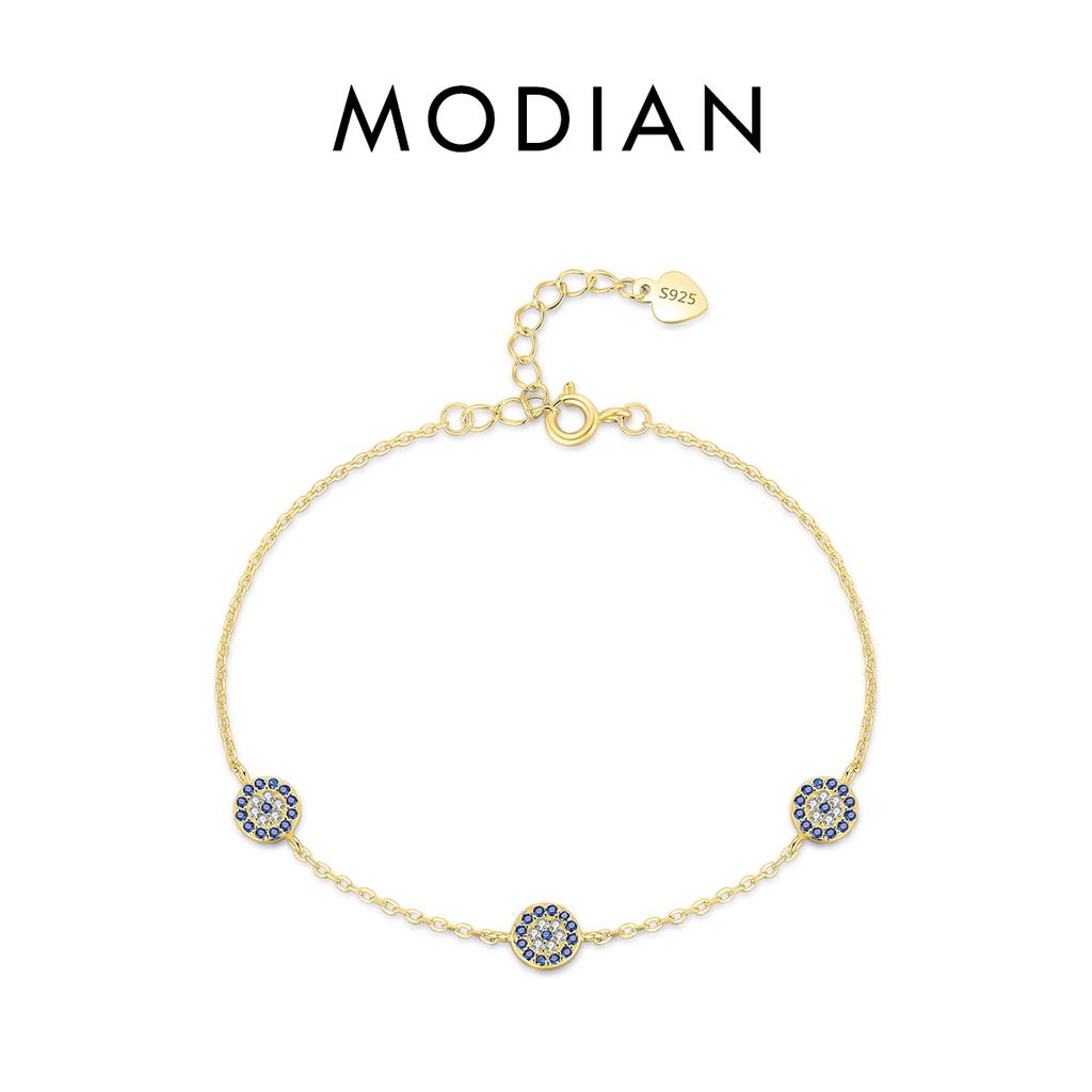 MODIAN Pure 925 Silver Luxury Turquoise Blue Eyes Clear Cubic Zircon Crystal Link Chain Bracelet For Women Fine Jewelry