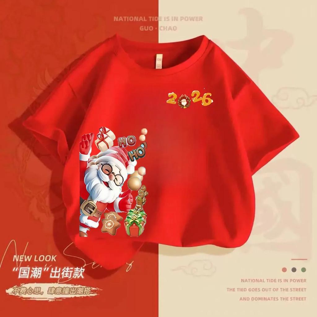 Christmas Cartoon Print Hot-Selling Children's Loose Short Sleeve Casual Cotton T-Shirt for Older Kids