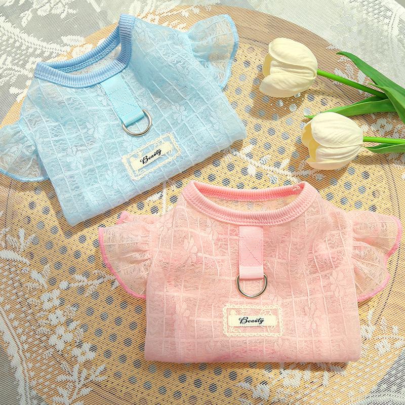 Ultra-light Soft Smooth and Elastic Pet Dog Clothes Dog Clothes Cat Clothes Supplies Lace Mesh Flying Sleeve Clothes
